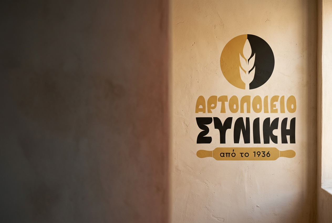 Αρτοποιείο ΣΥΝΙΚΗ — από το 1936 Το έμβλημα και λογότυπο του Αρτοποιείου ΣΥΝΙΚΗ σε θερμό, χειροποίητο φόντο